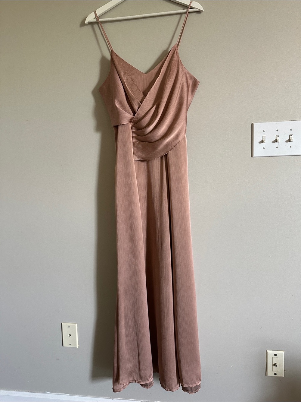 Wire Top Mocha Colored Maxi Gown With Pleating